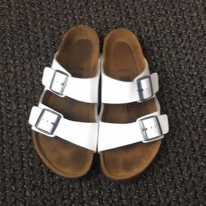 Birkenstock white patent leather Arizona sandals